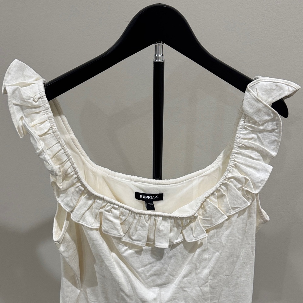 Express Cream Ruffle Square-Neck Crop Top - Picture 2 of 2